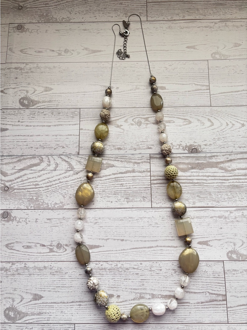 5 for $25! Neutral Olive & White Beaded Women's Necklace